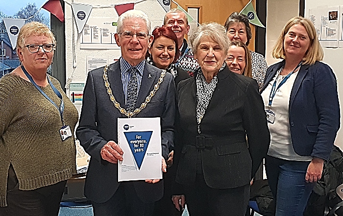 The Worshipful Mayor of Nantwich, his Consort, staff and volunteers gather the Nantwich offices of Citizens Advice Cheshire East to celebrate 80 years of Citizens Advice in Cheshire East (1)