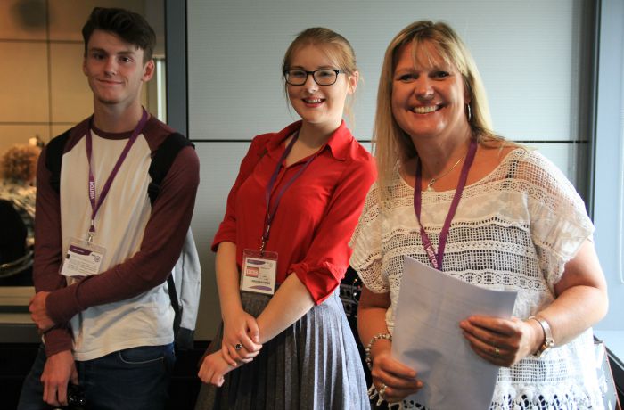 Tina McMillan and sixth formers at BBC