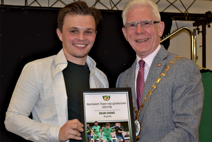 Top goal scorer - Sean Cooke receives his award from Mayor of Cheshire East Councillor Arthur Moran