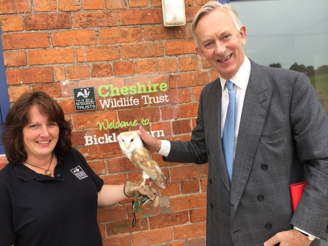 Tracey Gibson and David Briggs meet Coco the barn owl from Rockcliffe Raptors to celebrate the opening