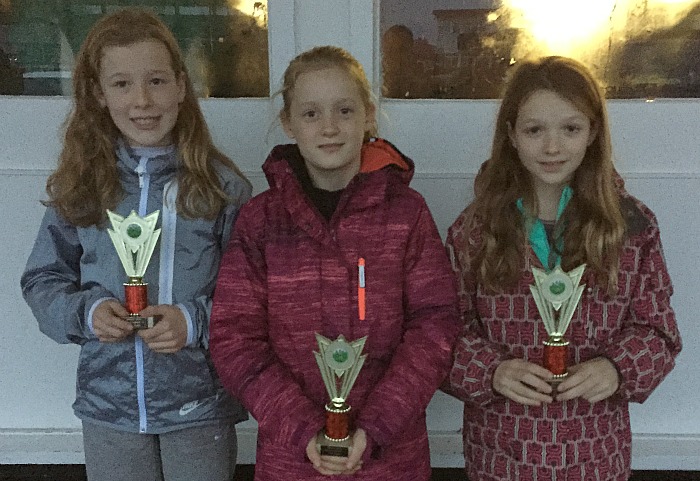 U11 girls team gold - Pru, Esther Wilding 4th (Audlem school) and Grace Wilne 5th (Stapeley broad lane)