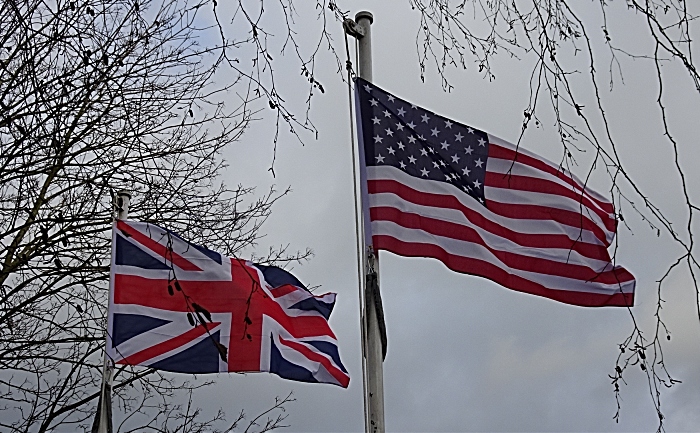 Union Flag and the flag of the United States of America fly alongside eachother (1)