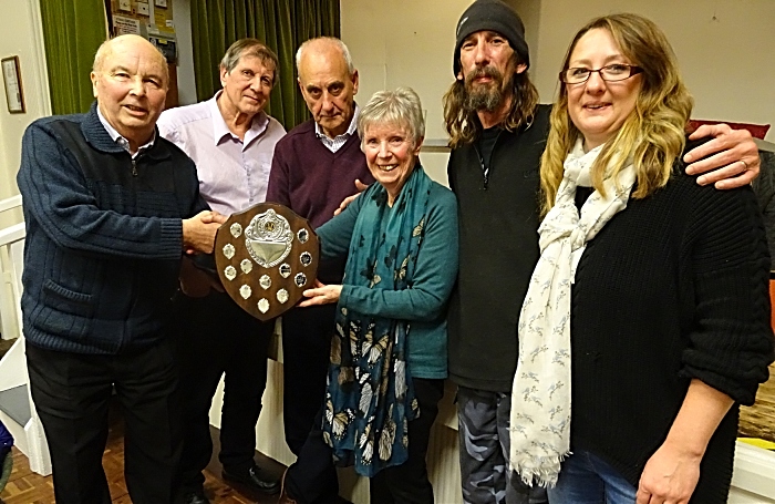 Winning team The Hall Stars receive the Fred Lorimer trophy from Peter and Christina Wainwright (1)