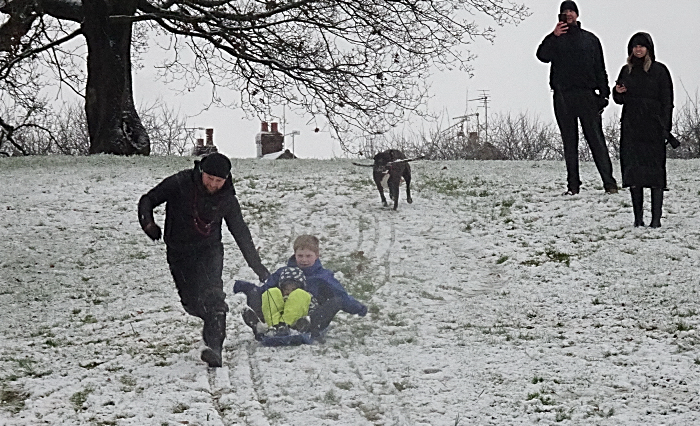 Wistaston - people enjoy the snow at the Joey the Swan recreation ground