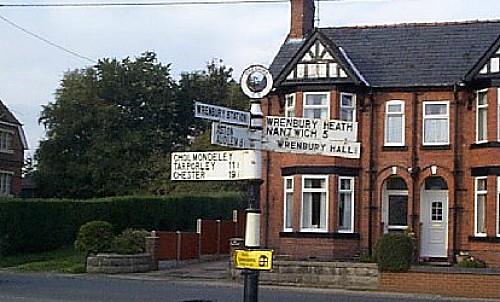 Wrenbury signpost pic under creative commons by John V Nicholls