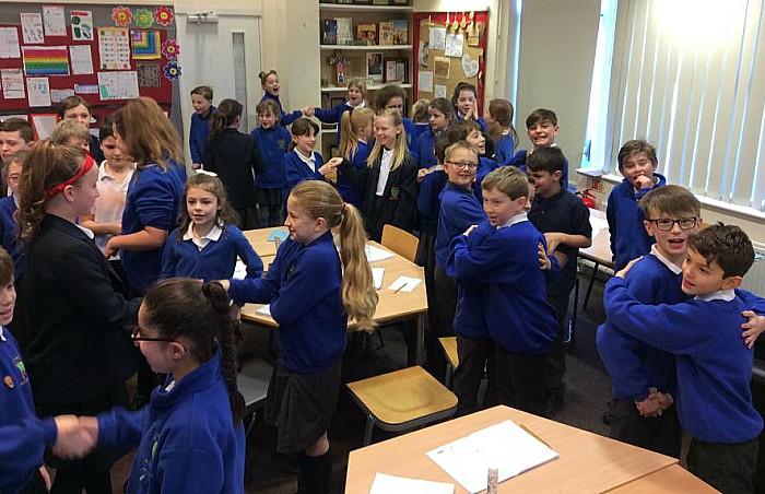 Wybunbury Delves pupils celebrate times tables rock stars win