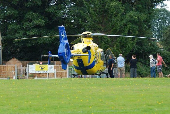 air ambulance at Faddiley FC after A534 crash August 27