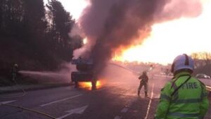 Fire crews tackle crane fire on A54 at Tarporley