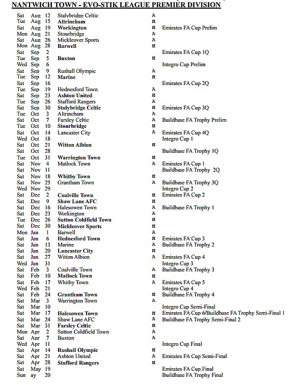 full season nantwich town fixture list 2017-18