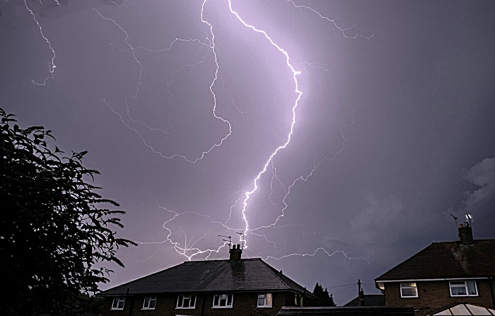 lightning strikes in sky above Nantwich August 2020