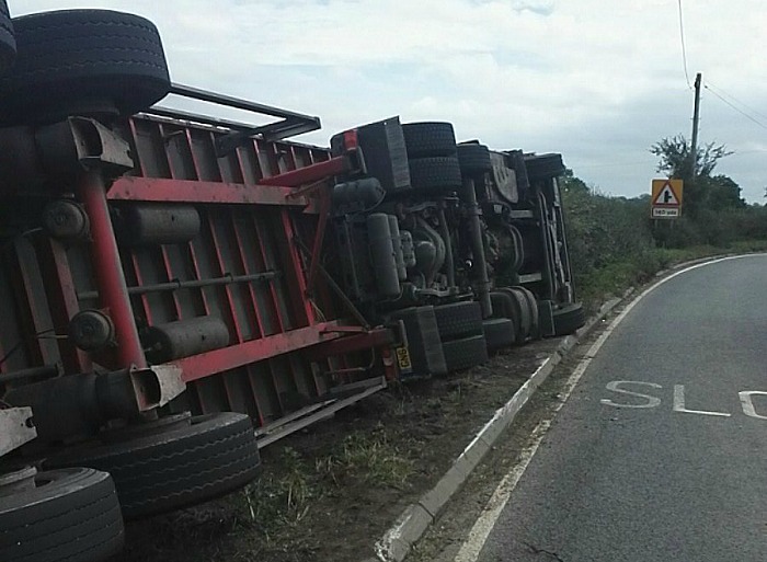 lorry on side A534 Faddiley, pic by cheshire police rescue teams