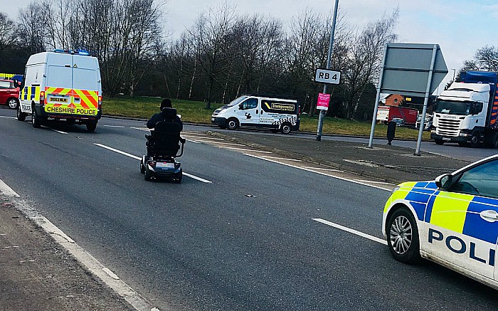 mobility scooter on A500, pic by Nantwich Police