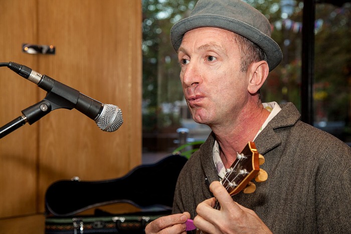 musician at launch of Words and Music Festival, Enzo in Nantwich