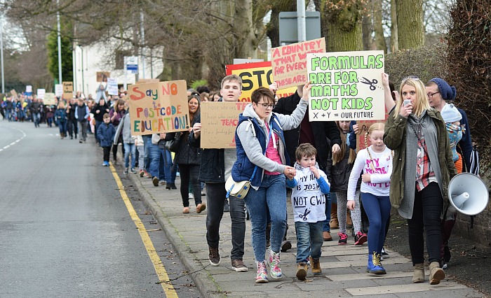 schools national funding formula - Campaign organiser Laura Smith leads the march