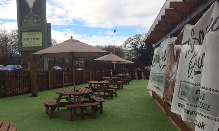 outdoor area of new pub Sacred Orchard