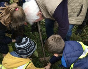 pupils with Doug Butterill, Coed Wen