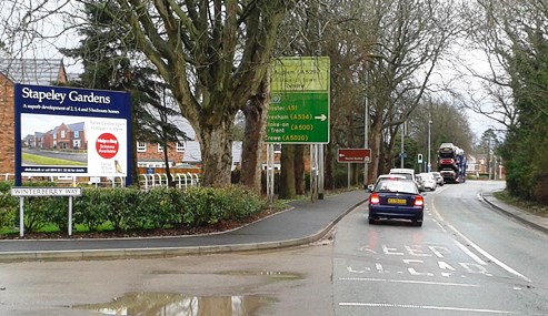 queueing traffic London Road A51 in Stapeley