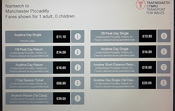 rail fares 1 - Nantwich to Manchester