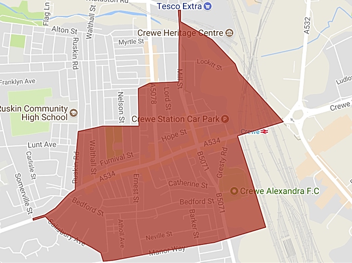 stop and search crewe map