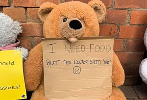 Protesters leave teddy bear messages outside Nantwich Conservative office